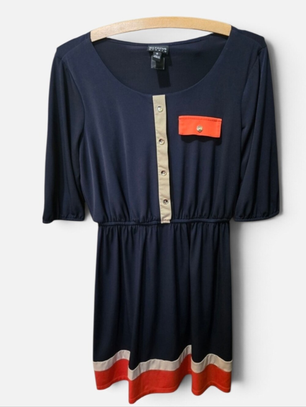 En Focus Studio Size 8 Navy Colorblock Dress 3/4 Sleeve Red White Career Work